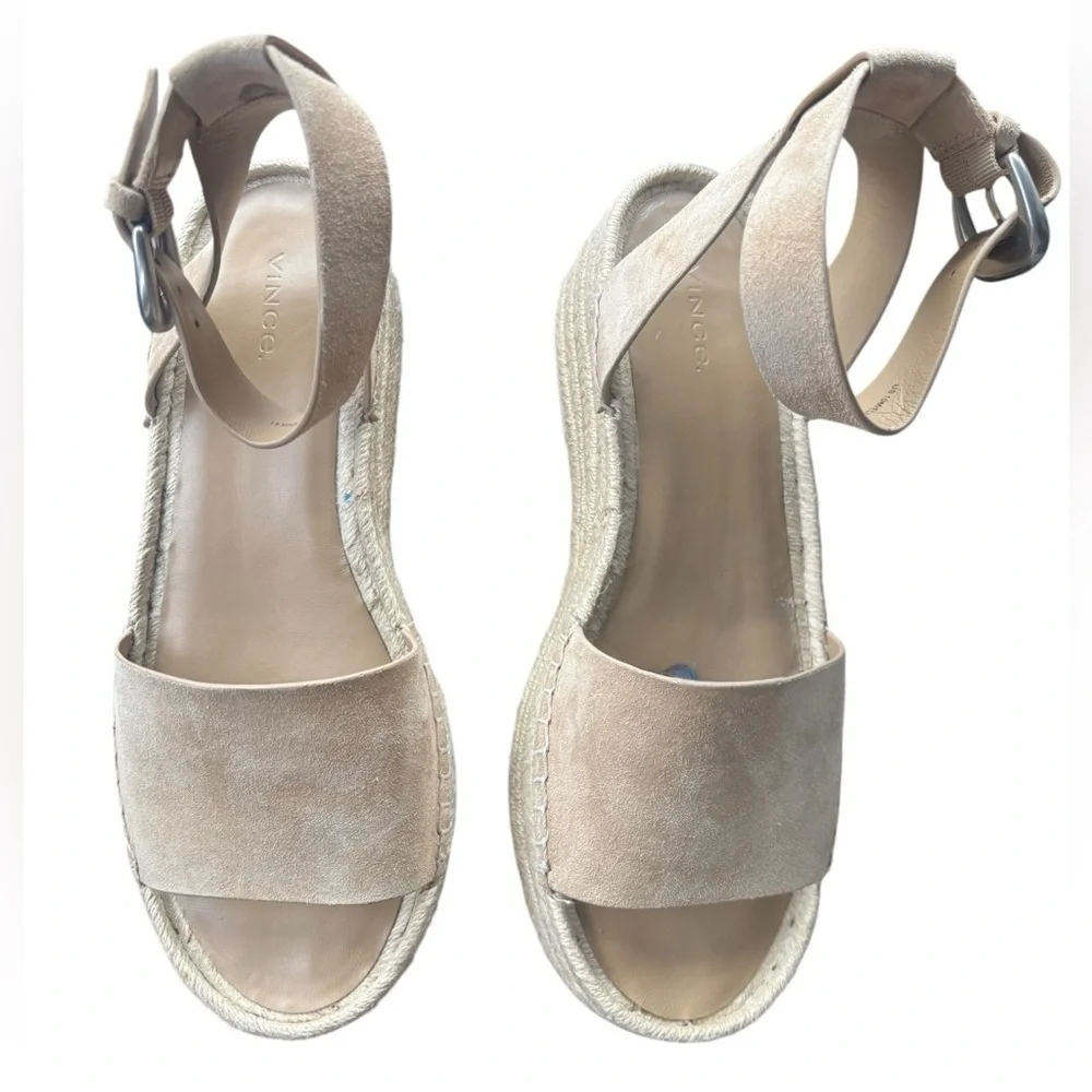 Vince Belisa Platform Espadrilles Dune Tan Suede Leather Size 10 Open Toe Ankle